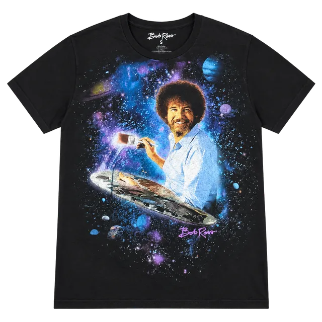 Bob Ross Space Graphic T-Shirt Size S Black