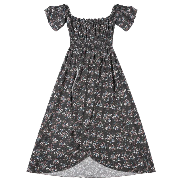 Made In Italy Floral Maxi Dress Brown Off Shoulder Size M