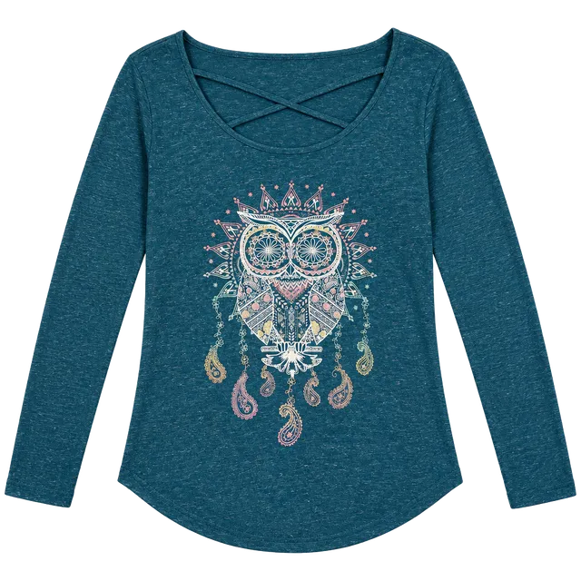 No Boundaries Owl Graphic Long Sleeve Shirt Teal
