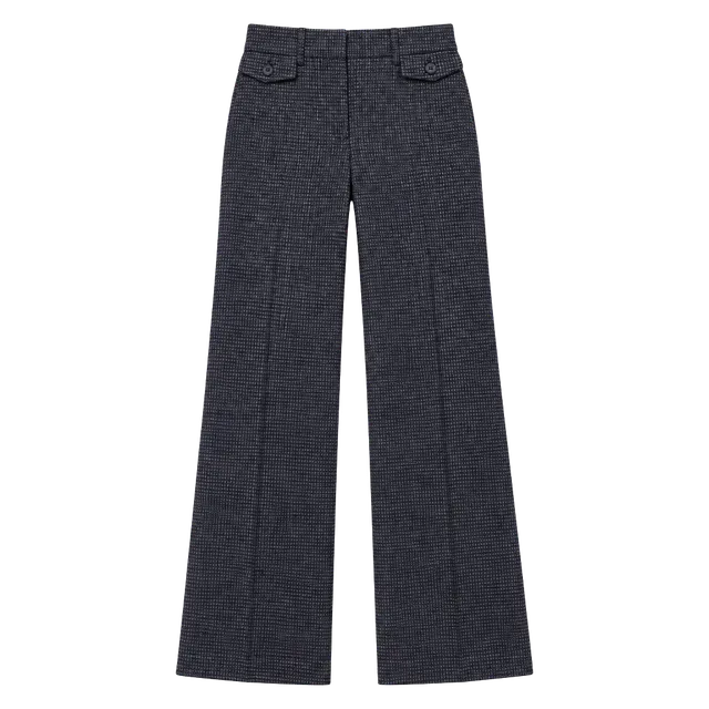 LOFT 8T Tall Women’s High Rise Trouser Pants Navy White Houndstooth Wide Leg