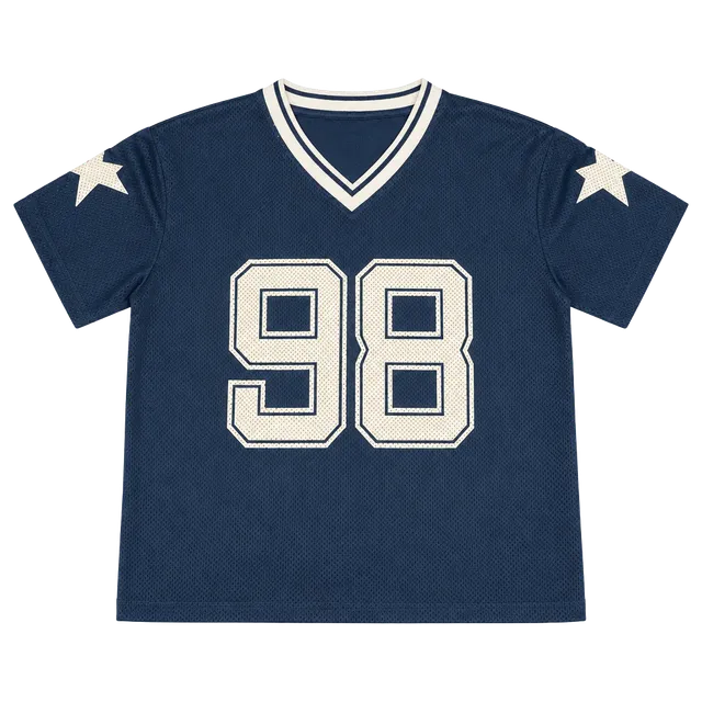 Popular 21 Mesh Jersey Size S Blue 98 Star V-Neck Short Sleeve