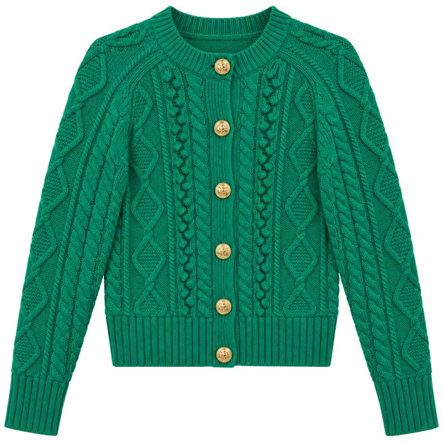 J.Crew Cable Knit Cardigan Size S Green Sweater