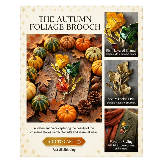Autumn Foliage Enamel Leaf Branch Brooch Pin Multi-Color Gold Tone
