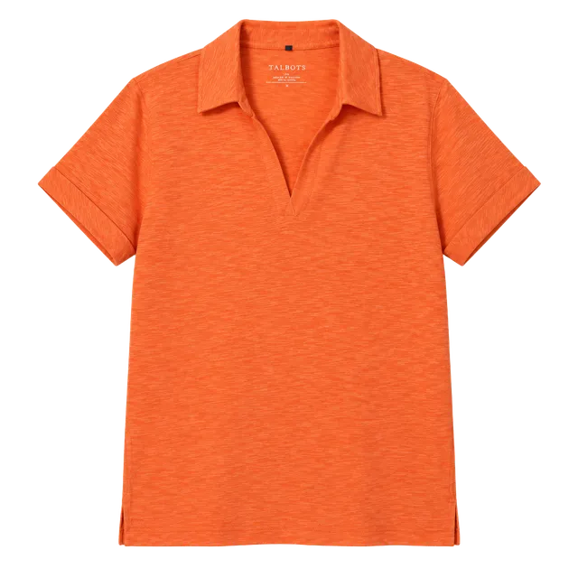 Talbots Slub Knit Polo Shirt Size XL Orange Cotton Blend Short Sleeve
