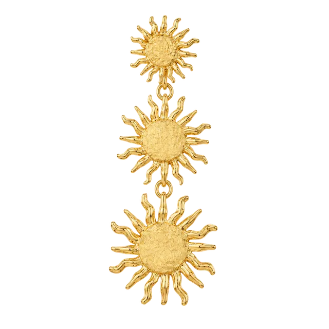Triple Sunburst Gold Drop Earrings for Women