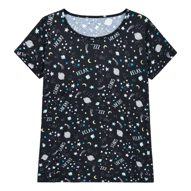Secret Treasures Sleepwear T-Shirt Size 2X-3X Space Stars Print Black
