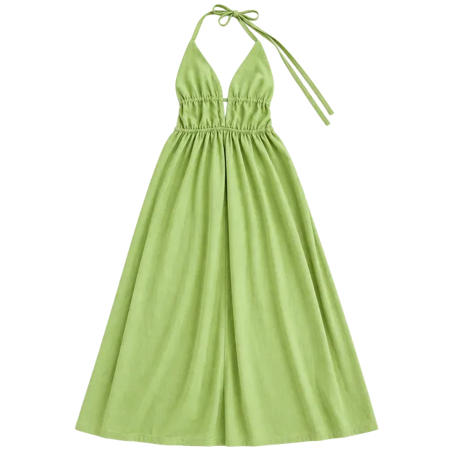 Shein Halter Maxi Dress Size L Olive Green V-Neck Backless