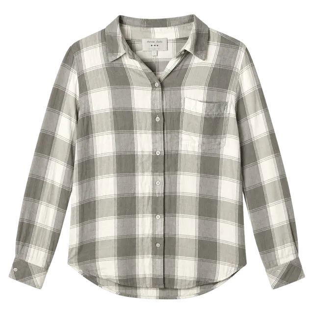 Lucky Brand Plaid Button Down Shirt Women Dress Size S Grey White