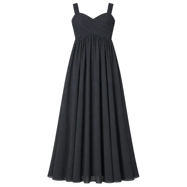 Teyiel Navy Blue Pleated Chiffon Maxi Dress Formal Evening Bridesmaid Gown