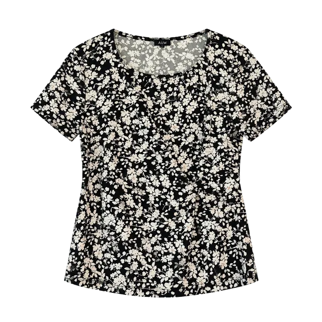 A.U.W. Black White Floral Twist Front Top Size S