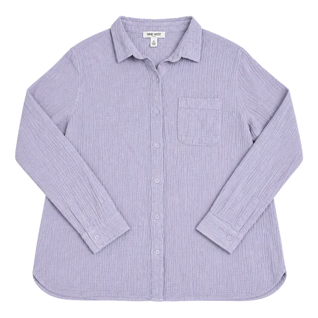 Nine West Double Gauze Button Up Shirt Size XL Lavender
