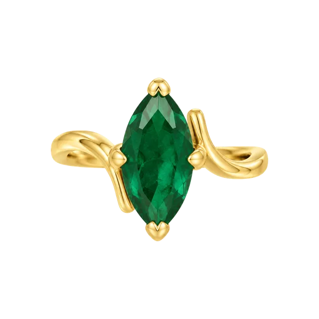 Vintage 1980s Gold Tone Marquise Cut Green Stone Cocktail Ring
