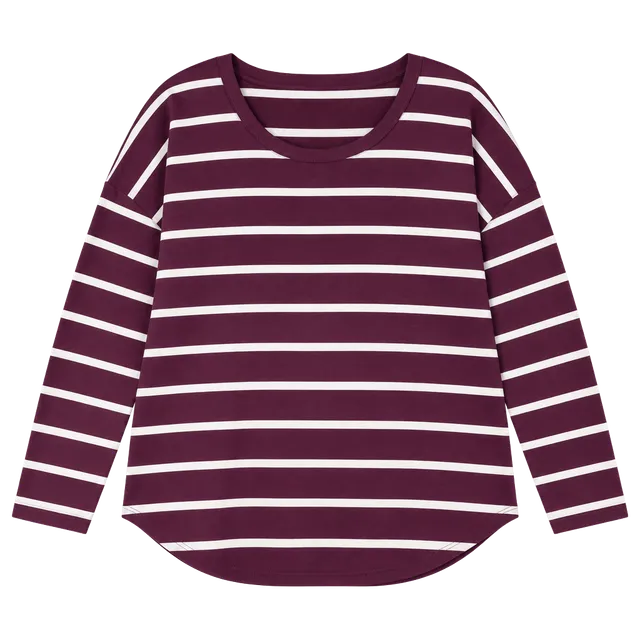 Burgundy Striped Long Sleeve Scoop Neck Top