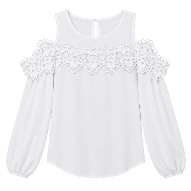 Louise Paris Blouse Size L White Cold Shoulder Lace Trim