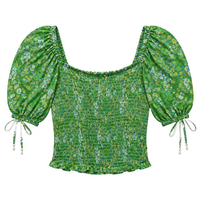 Free People Back On Top Floral Puff Sleeve Smocked Boho Crop Top S ...