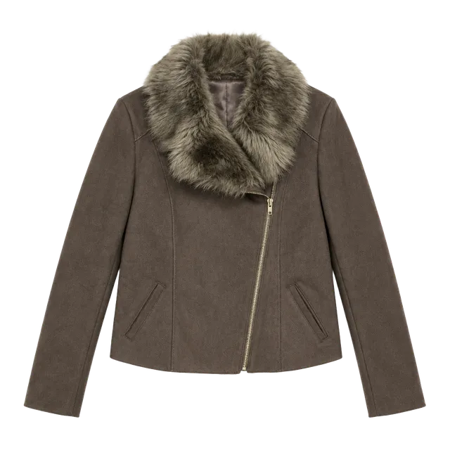 Dennis Basso Women's Faux Suede Fur Collar Jacket Size S Brown NWT 