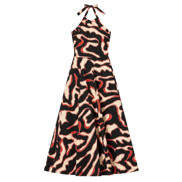 Btb Los Angeles Mia Dress Size Small Black Red Print Halter Maxi