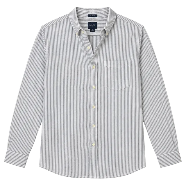 J.Crew Classic Long Sleeve Button Down Shirt Size XL White Gray Striped Linen