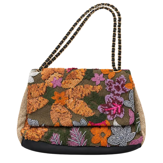 Unbranded Floral Sequined Burlap Shoulder Bag