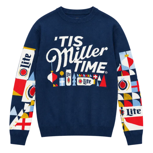 Miller Lite 'Tis Miller Time Holiday Sweater Blue