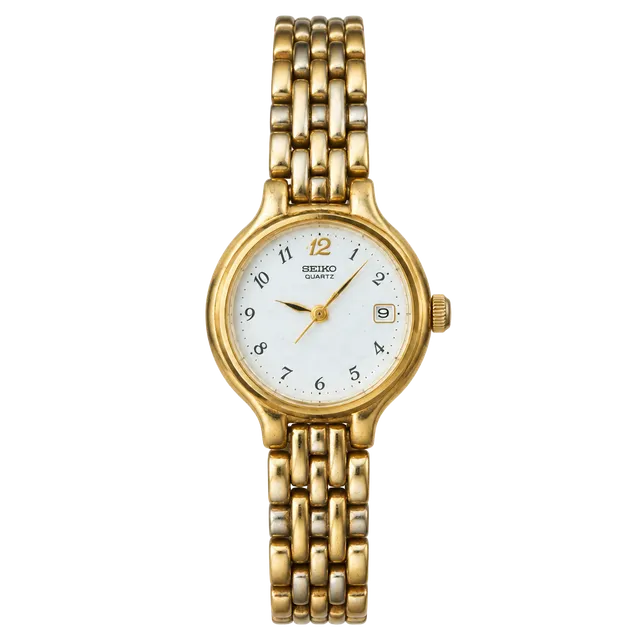 Seiko Quartz Watch 7N82-0228 Gold Tone White Dial