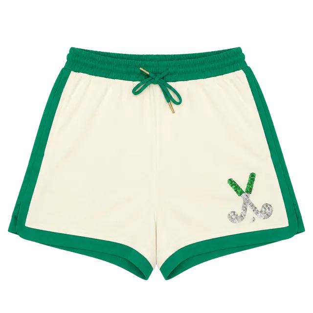 Fantastic Fawn Shorts Size S White Green Sequin Athletic Lounge
