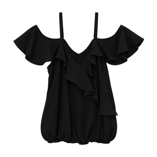 Crave Fame Cold Shoulder Blouse Size M Black Ruffle Top
