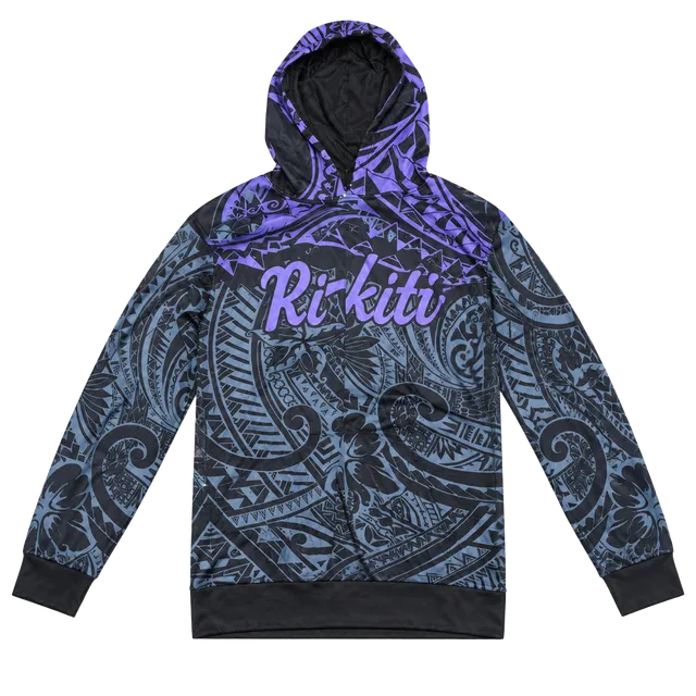 Rikiki Tribal Waterfall Hoodie Size XL Black Purple Graphic Pullover
