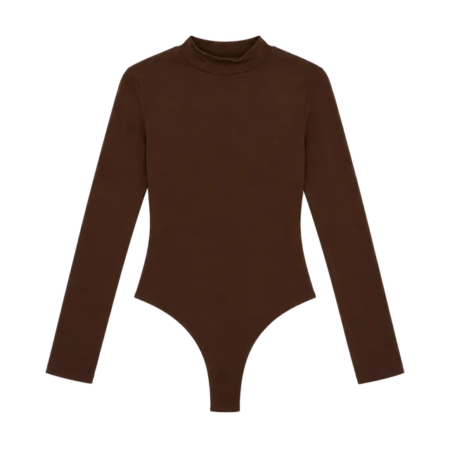 REORIA High Neck Long Sleeve Bodysuit Size XL Brown