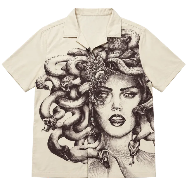 HELLPUR Short Sleeve Button Down Shirt Size M Medusa Graphic
