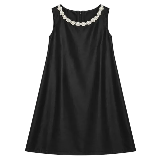 New York & Company Faux Leather  Dress with Pearl Neckline