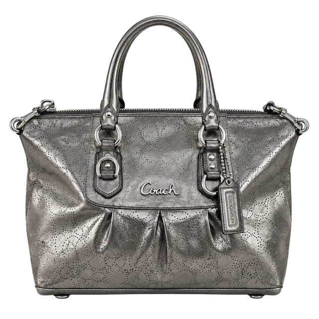 Coach Ashley Perforated Metallic Leather Satchel Handbag Silver