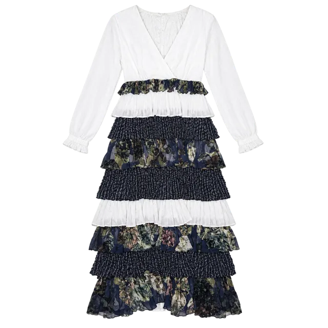 Chrissy Teigen X Revolve Tiered Midi Dress Size S White Floral Velvet