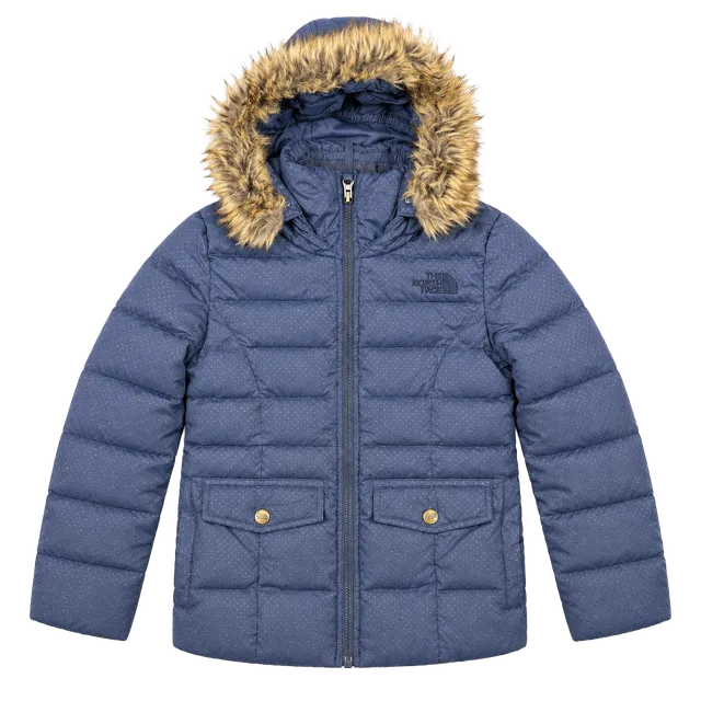 The North Face Gotham II Down Jacket Size 7/8 Navy Blue Faux Fur Hood