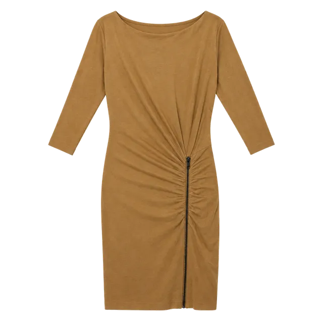 bebe Faux Suede Dress Size M Camel Tan Ruched Zip
