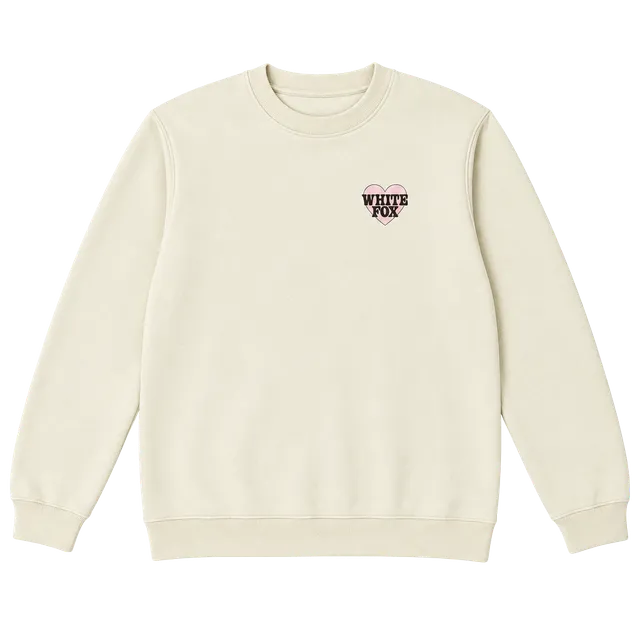 White Fox Crewneck Sweatshirt Size S/M Cream Pink Heart Cupid Arrow