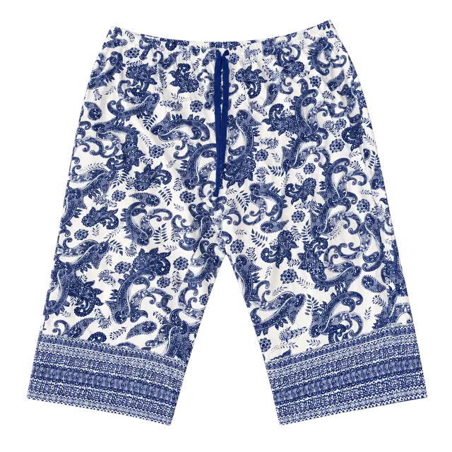 Blue & White Paisley Print Drawstring Lounge Pants