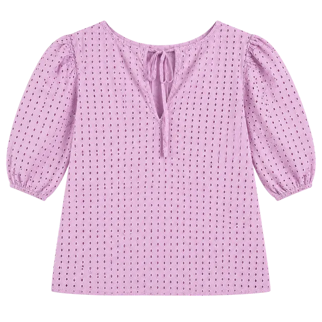 A New Day Eyelet Puff Sleeve Top Size L Pink