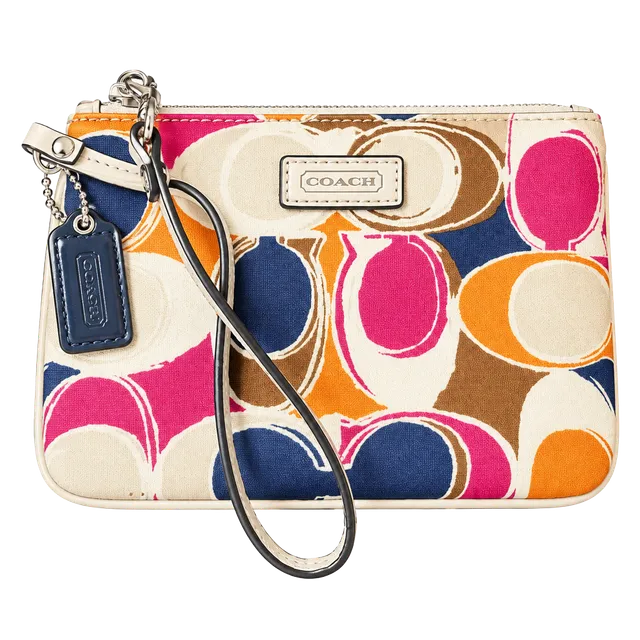 Coach Multi Color Signature Op Art Print Wristlet Handbag