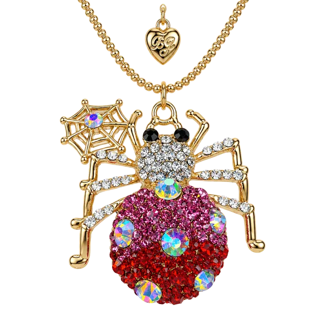Betsey Johnson Crystal Spider Pendant Necklace 30 Inch