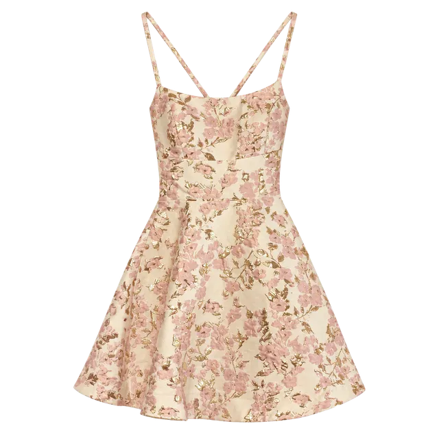 B. Darlin Jacquard Fit & Flare Dress Size 7/8 Pink Gold Floral Cocktail
