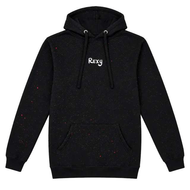 Rexy Hoodie Size S Black Red Paint Splatter Pullover Sweatshirt