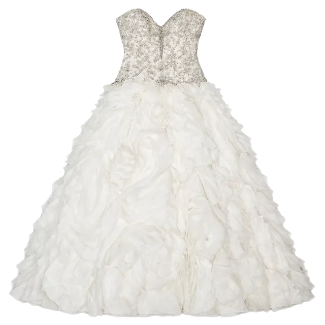 Allure Bridals C229 Wedding Dress Size 10 White Beaded Ruffle Ball Gown