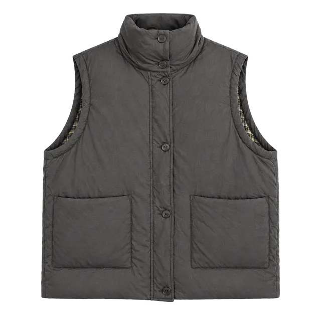 Short Sentence Reversible Down Vest Size M Gray Plaid