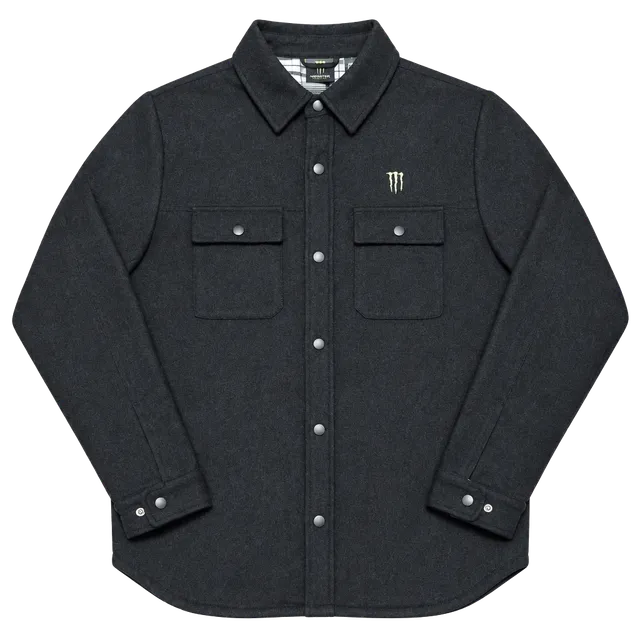 Monster Energy Men’s Black Solid Flannel Button-Up Logo Pockets Long Sleeve M