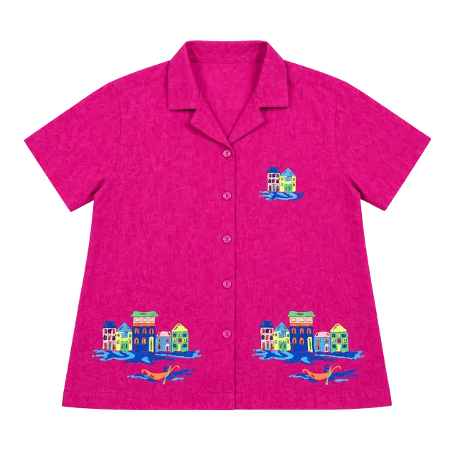 Jane Ashley Blouse Embroidered Village Scene