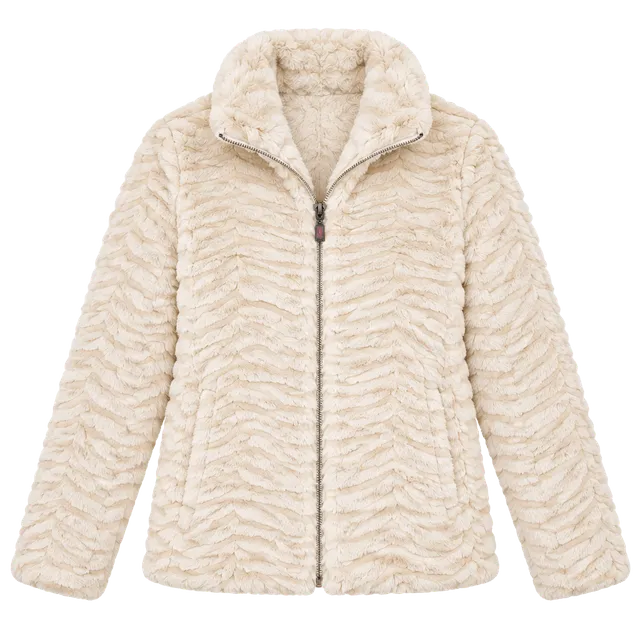 Kristen Blake Women’s M Faux Fur Jacket Tan Cream Animal Print Full Zip Coat