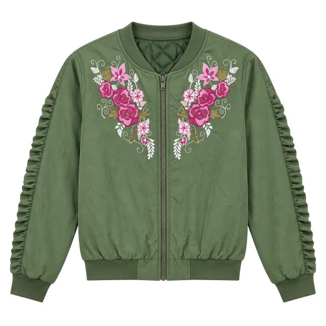 Disney Floral Embroidered Bomber Jacket Size 1 Green