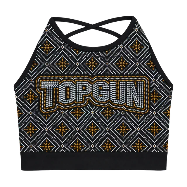Top Gun Cheer Crop Top YL Black Rhinestone Strappy Back