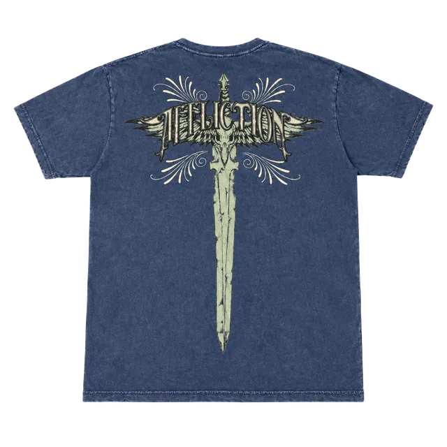 Vintage Affliction Healon Souls T-Shirt Size Large Blue Skull Dagger Graphic Tee